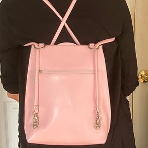 FredericT Paris Pink Leather Convertible Crossbody Backpack Purse